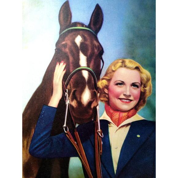 Lovely Lady Horse Art Print Vintage 1940s Lithograph Women Equestrian Artwork - Picture 1 of 8